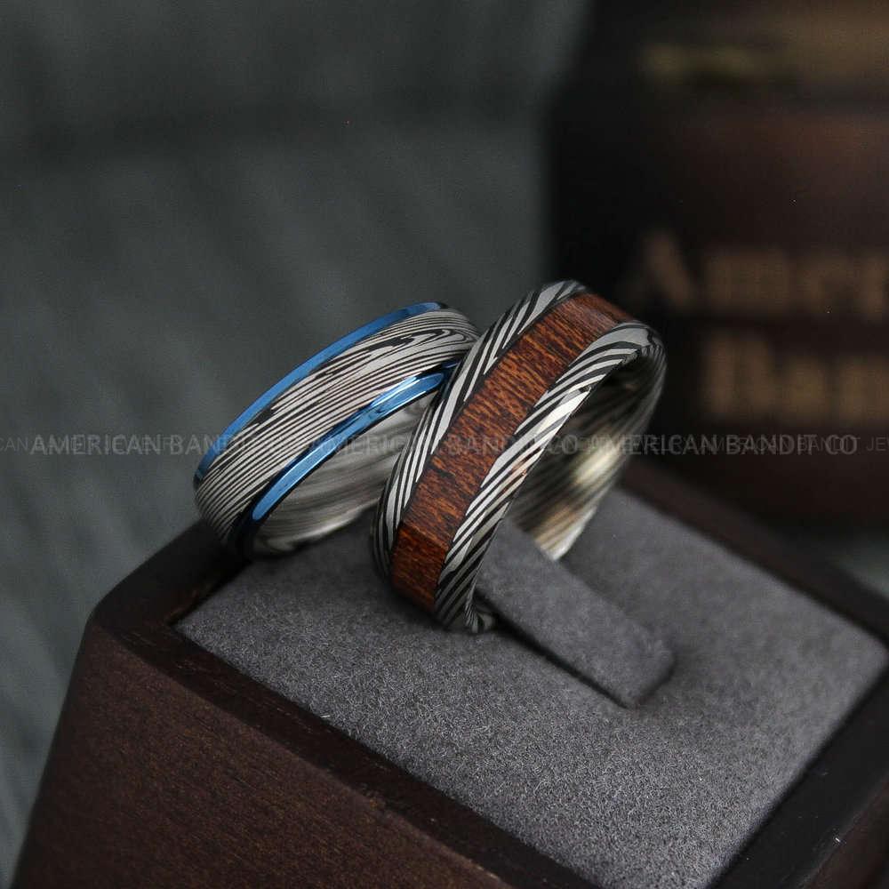 IMG_4370 Damascus Steel Rings, Couple Rings, Wood Rings, Damascus Steel Wedding Rings, Damascus Steel Wedding Bands, Black Wedding Rings, Black Damascus Steel Wedding Rings - Image 1