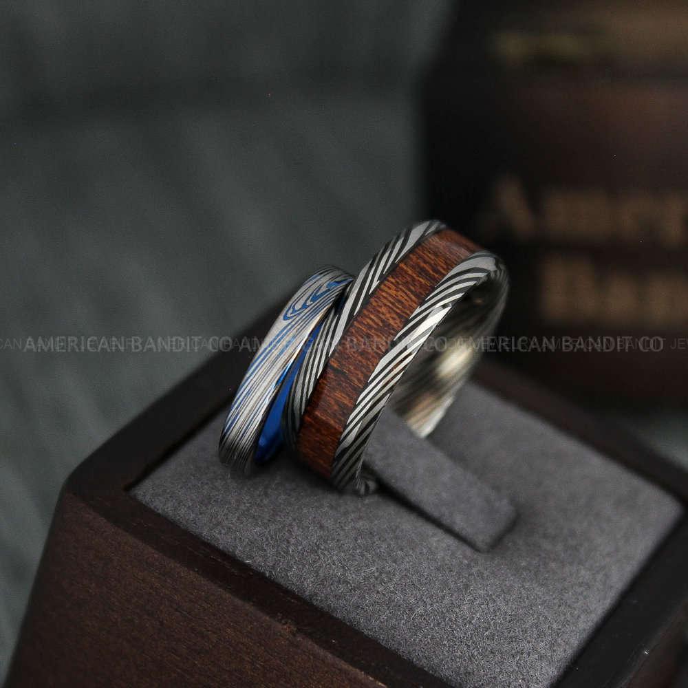 IMG_4371 Damascus Steel Rings, Couple Rings, Wood Rings, Damascus Steel Wedding Rings, Damascus Steel Wedding Bands, Black Wedding Rings, Black Damascus Steel Wedding Rings - Image 1