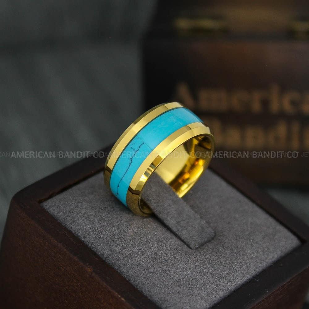 IMG_4393 Turquoise Ring, Turquoise Wedding Ring, Turquoise Wedding Band, Turquoise Jewelry, Yellow Gold Wedding Ring, Gold Wedding Band, Turquoise - Image 1