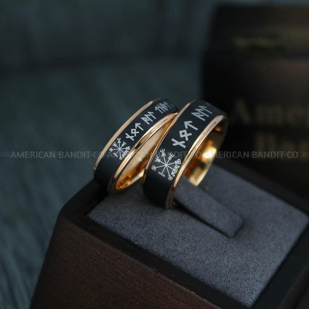 IMG_4414 Til Valhalla Rings, Viking Rings, Runes Rings, Runes Jewelry, Couple Nordic Rings, Norsemen Rings, Nordic Runes Rings, Black Tungsten Bands - Image 1
