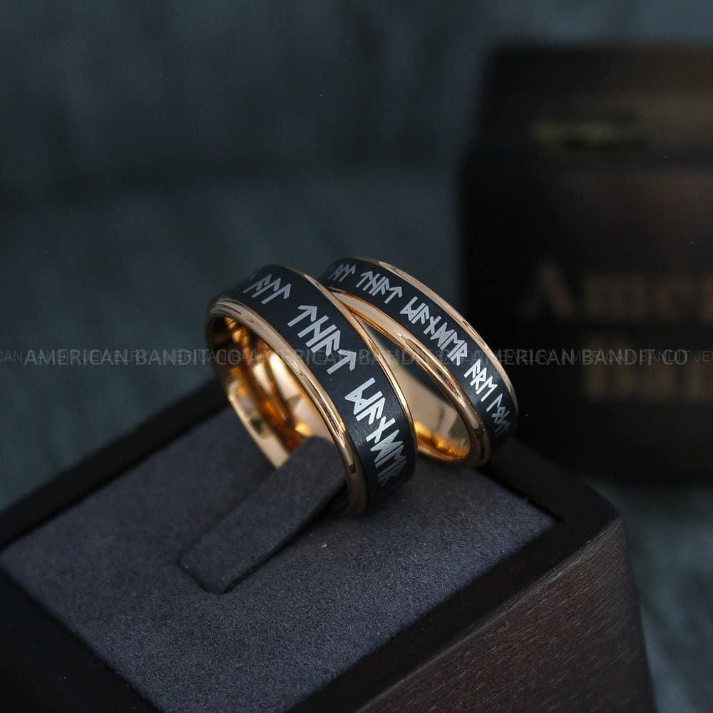 IMG_4421 Til Valhalla Rings, Viking Rings, Runes Rings, Runes Jewelry, Couple Nordic Rings, Norsemen Rings, Nordic Runes Rings, Black Tungsten Bands - Image 1