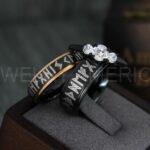 Til Valhalla Rings, Viking Rings, Runes Rings, Vegvísir Ring, Couple Nordic Rings, Norsemen Rings, Nordic Runes Rings, Black Tungsten Bands