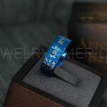 Til Valhalla Ring, Viking Ring, Runes Ring, Vegvísir Ring, Nordic Ring, Norsemen Ring, Nordic Runes Ring, Blue Tungsten Band