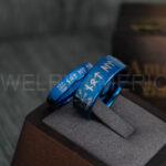 Til Valhalla Ring, Viking Ring, Runes Ring, Vegvísir Ring, Nordic Ring, Norsemen Ring, Nordic Runes Ring, Blue Tungsten Band - Image 2