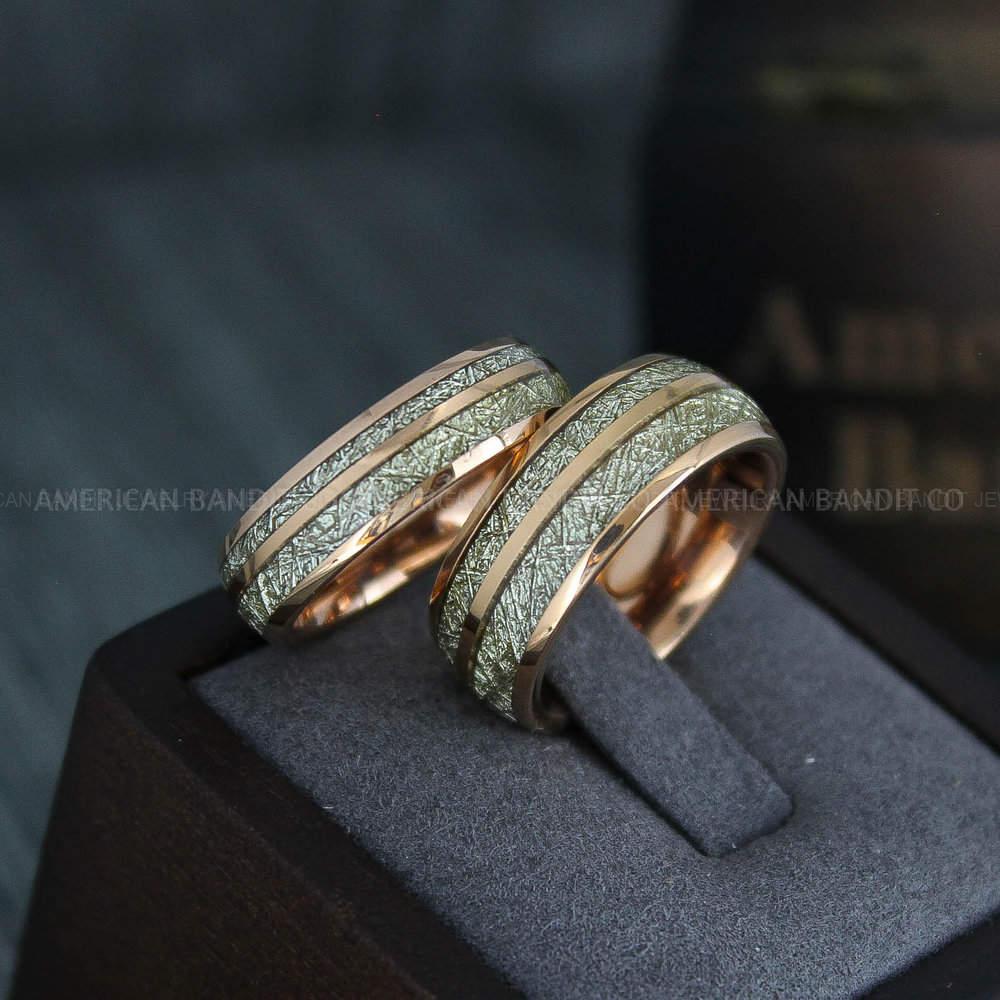 IMG_4452 Meteorite Rings, Meteorite Wedding Rings, Meteorite Wedding Bands, Meteorite Jewelry, Rose Gold Wedding Rings, Rose Gold Wedding Bands, Meteor Rings - Image 1