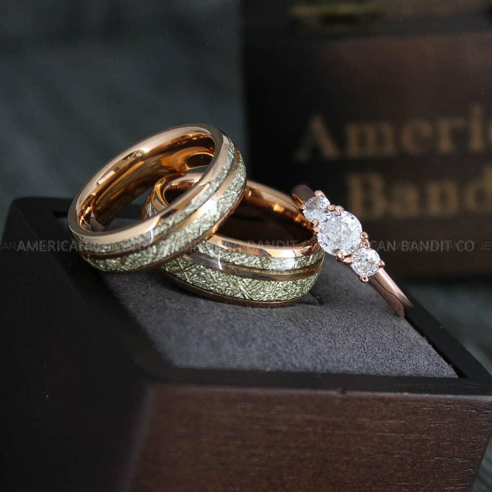 IMG_4458 Meteorite Rings, Meteorite Wedding Rings, Meteorite Wedding Bands, Meteorite Jewelry, Rose Gold Wedding Rings, Rose Gold Wedding Bands, Meteor Rings - Image 1