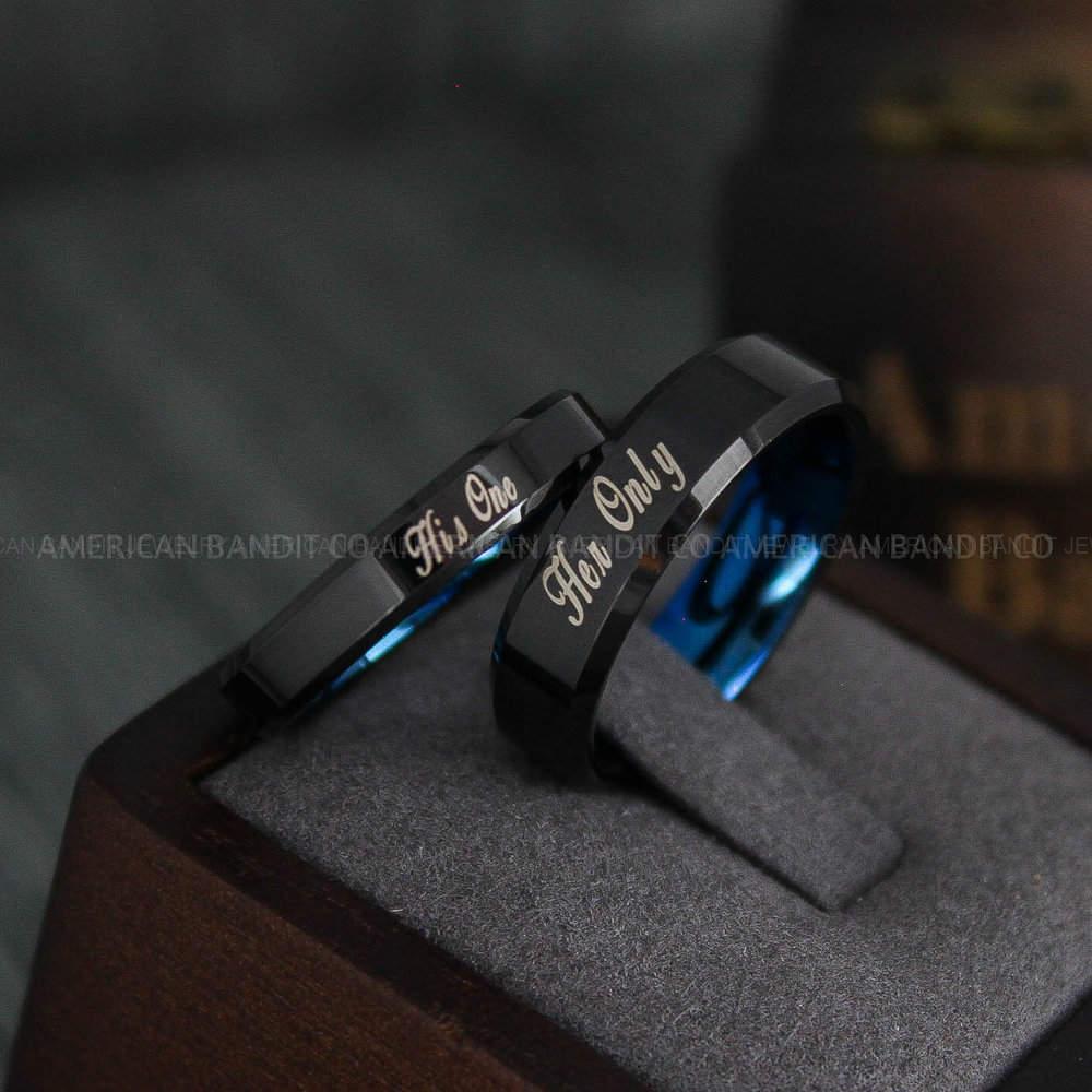 IMG_4492 His One Her Only Rings, Couple Rings, Couple Wedding Rings, Matching Rings, Matching Wedding Bands, Black Wedding Rings, Couple Jewelry - Image 1
