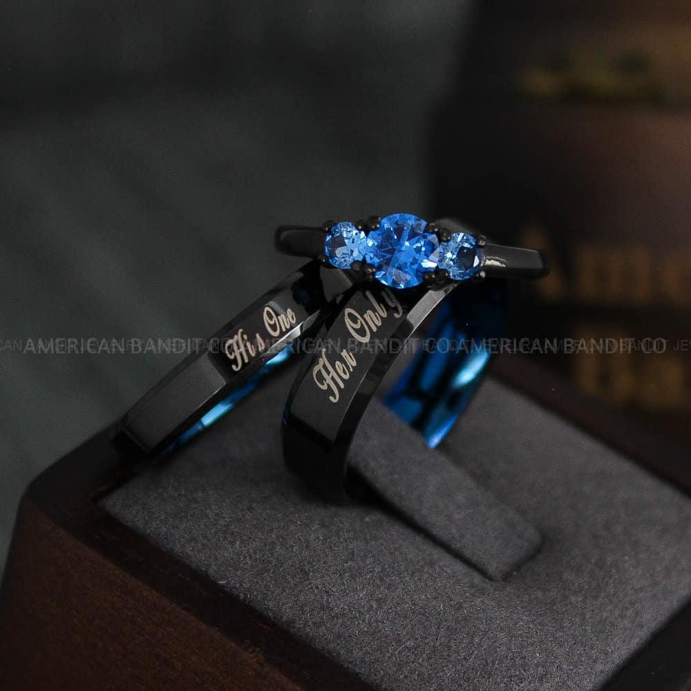 IMG_4494 His One Her Only Rings, Couple Rings, Couple Wedding Rings, Matching Rings, Matching Wedding Bands, Black Wedding Rings, Couple Jewelry - Image 1