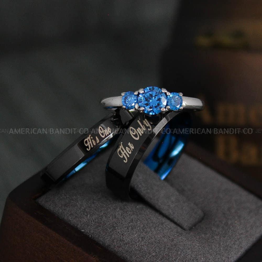 IMG_4495 His One Her Only Rings, Couple Rings, Couple Wedding Rings, Matching Rings, Matching Wedding Bands, Black Wedding Rings, Couple Jewelry - Image 1