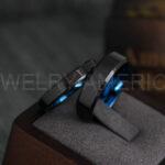 Black Wedding Band, Black Wedding Ring, Black Tungsten Ring with Beveled Edge Blue Interior - Image 4