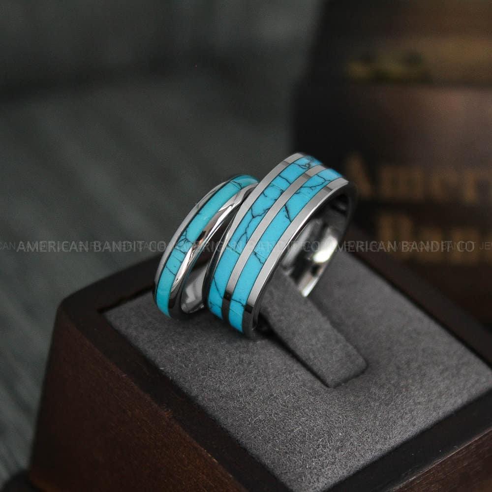 IMG_4511 Turquoise Rings, Couple Rings, Turquoise Wedding Rings, Turquoise Wedding Bands, Turquoise Jewelry, Silver Wedding Bands - Image 1