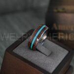 Turquoise Ring, Wood Ring, Damascus Steel Ring, Turquoise Wedding Ring, Turquoise Wedding Band, Turquoise Jewelry, Blue Wedding Band 