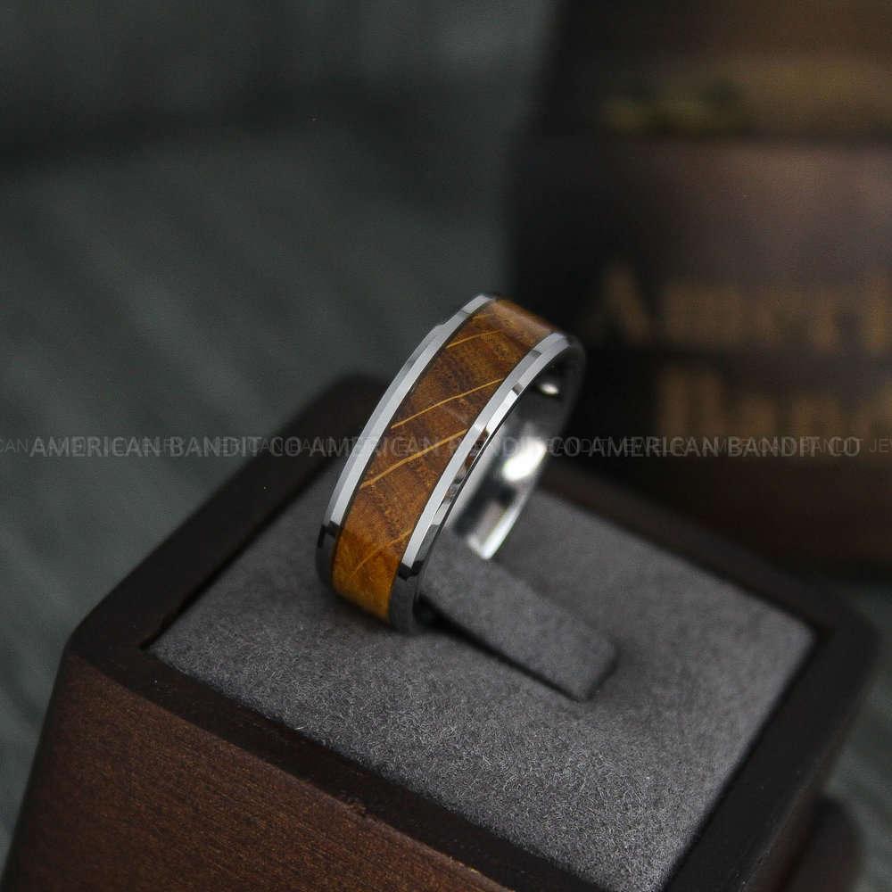 IMG_4514 Whiskey Barrel Wood Ring, Wood Ring, Whiskey Barrel Wood Wedding Ring, Whiskey Barrel Wood Wedding Band, Silver Wedding Ring - Image 1