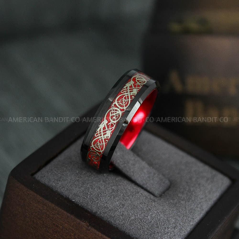 IMG_4515 Vikings Ring, Dragon Ring, Dragon Scroll Ring, Vikings Wedding Band, Black Wedding Band - Image 1