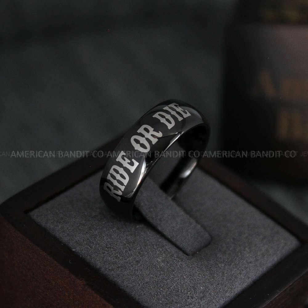 IMG_4530 Ride or Die Ring, Ride or Die, Ride or Die Wedding Ring, Ride or Die Wedding Band, Black Wedding Ring, Black Wedding Band, Biker Ring - Image 1