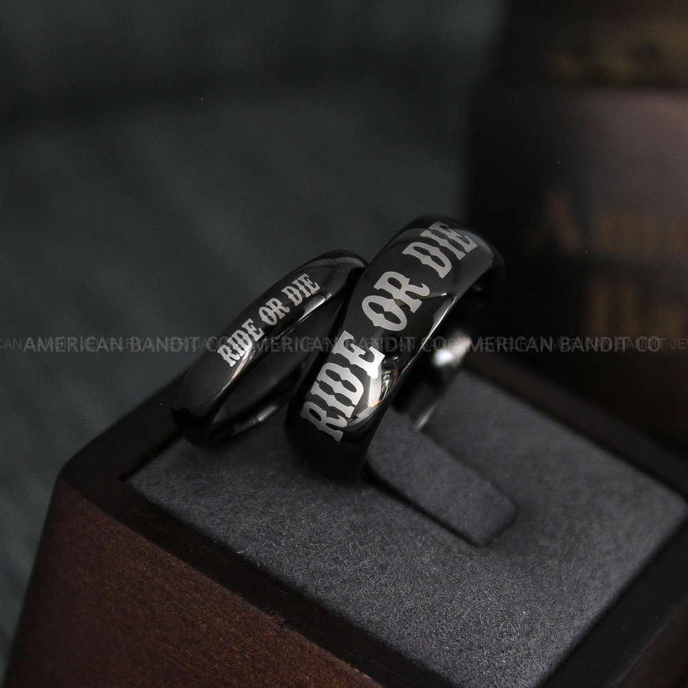 IMG_4531 Ride or Die Rings, Ride or Die, Ride or Die Wedding Rings, Ride or Die Wedding Bands, Black Wedding Rings, Black Wedding Bands, Biker Rings - Image 1
