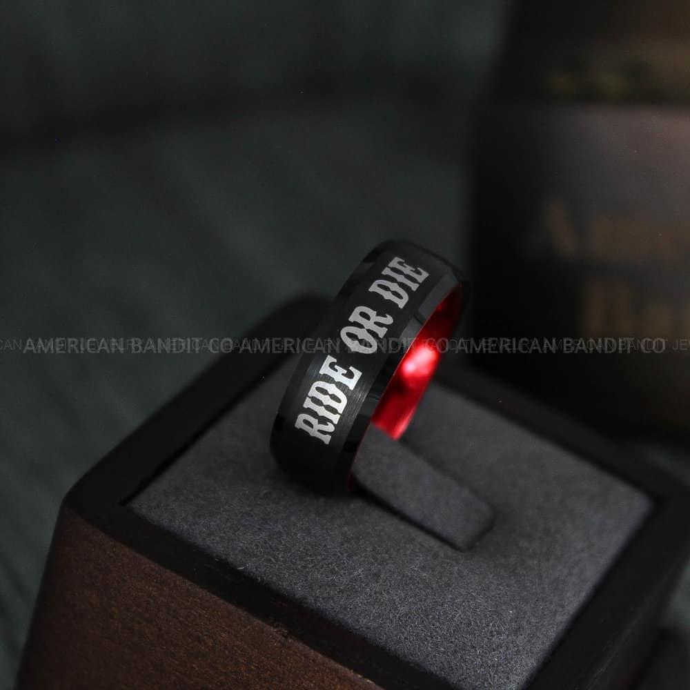 IMG_4538 Ride or Die Ring, Ride or Die, Ride or Die Wedding Ring, Ride or Die Wedding Band, Black Wedding Ring, Black Wedding Band, Biker Ring - Image 1