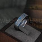 Damascus Steel Ring, Damascus Steel Wedding Ring, Damascus Steel Wedding Band, Blue Wedding Ring, Blue Damascus Steel Wedding Ring