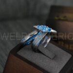 Damascus Steel Rings, Damascus Steel Wedding Rings, Damascus Steel Wedding Bands, Blue Wedding Ring, Blue Damascus Steel Wedding Ring