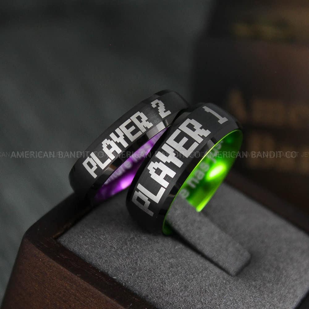 IMG_4604 Player 1 Player 2 Rings, Gamer Rings, Couple Rings, Gamer Couple Wedding Bands, Gamer Wedding Rings - Image 1