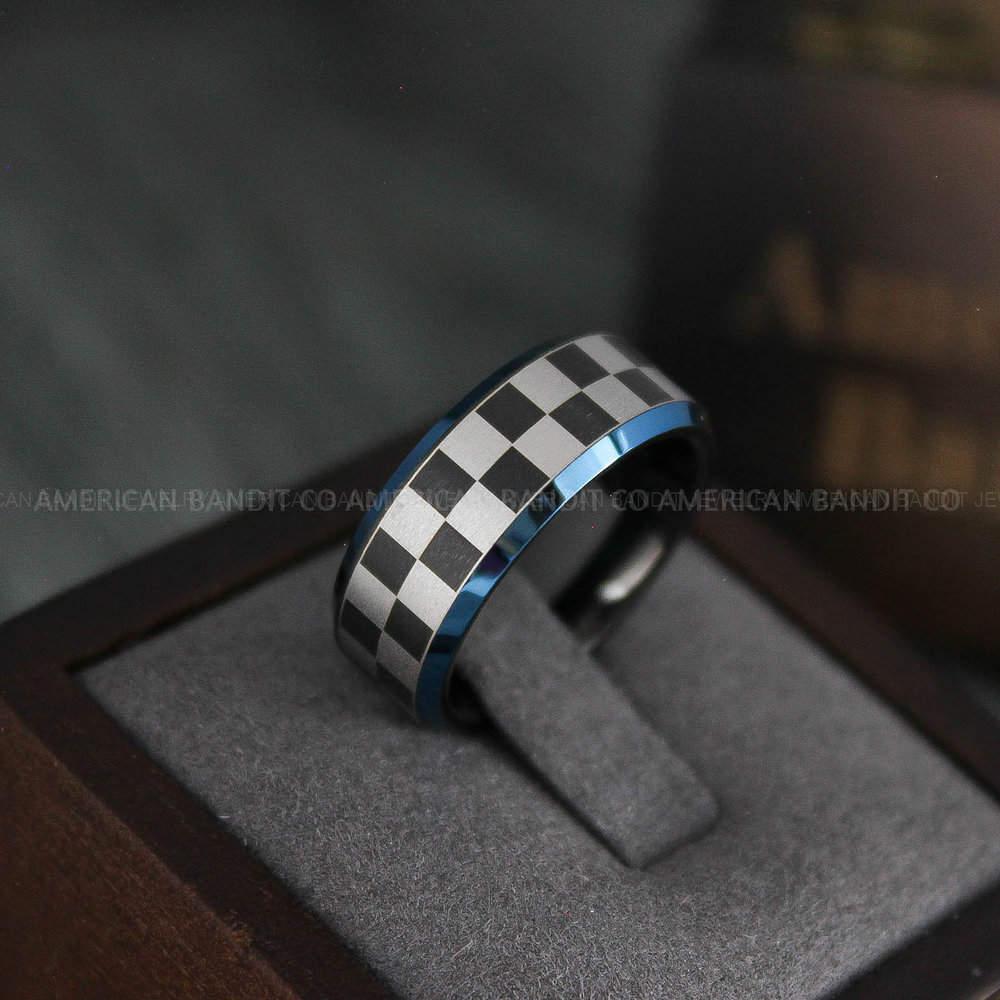 IMG_4628 Checkered Flag Ring, Racing Ring, Car Racing Ring, Checkered Flag Pattern Wedding Band - Image 1