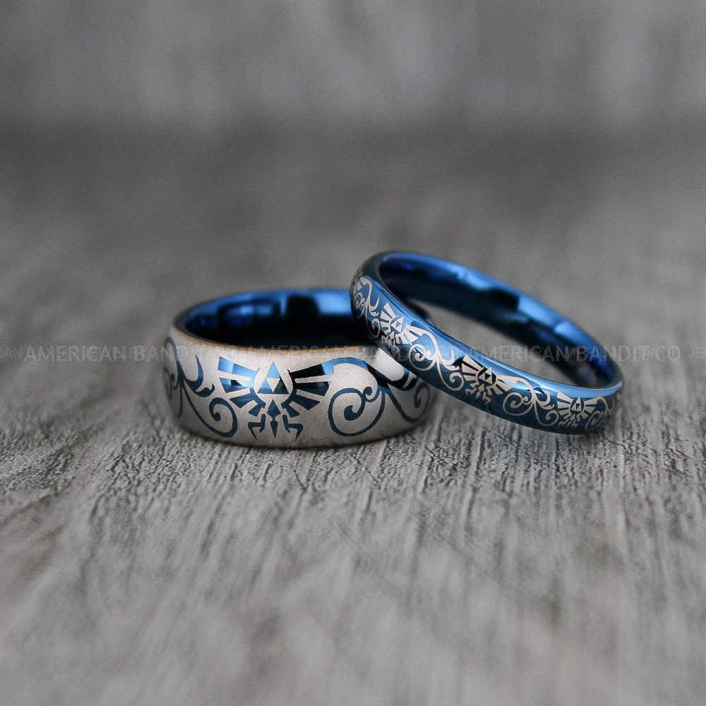IMG_2238-2 Zelda Rings, Couple Rings, Zelda Wedding Rings, Gamer Rings, Gamer Jewelry, Zelda Wedding Bands, Gamer Wedding Rings, Blue Wedding Rings - Image 1