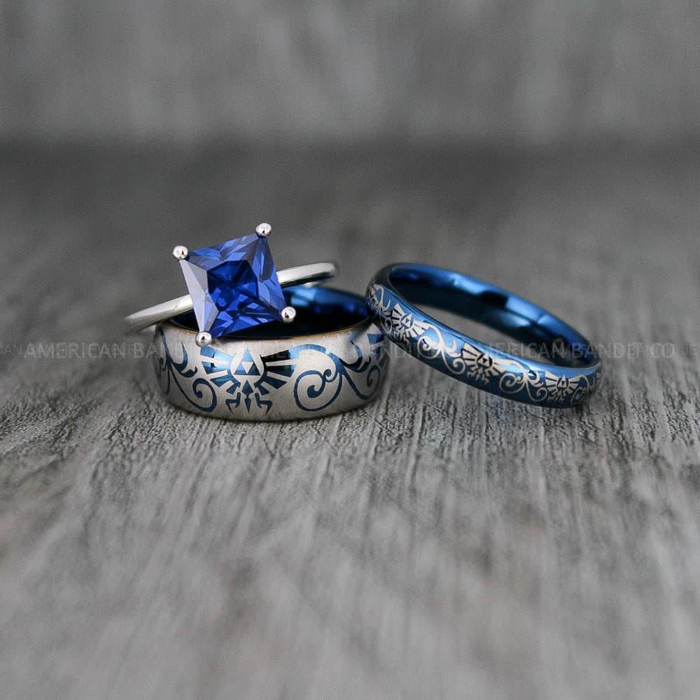 IMG_2240-2 Zelda Rings, Couple Rings, Zelda Wedding Rings, Gamer Rings, Gamer Jewelry, Zelda Wedding Bands, Gamer Wedding Rings, Blue Wedding Rings - Image 1