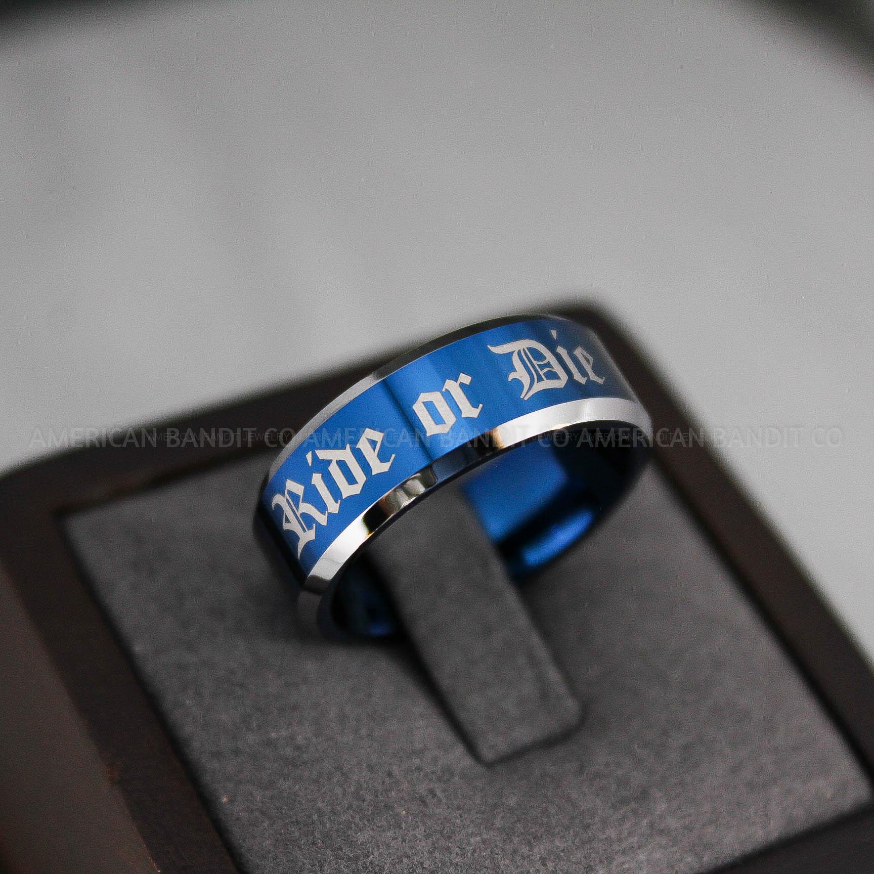 IMG_2957 Ride or Die Ring, Ride or Die, Ride or Die Wedding Ring, Ride or Die Wedding Band, Blue Wedding Ring, Blue Wedding Band, Biker Ring - Image 1