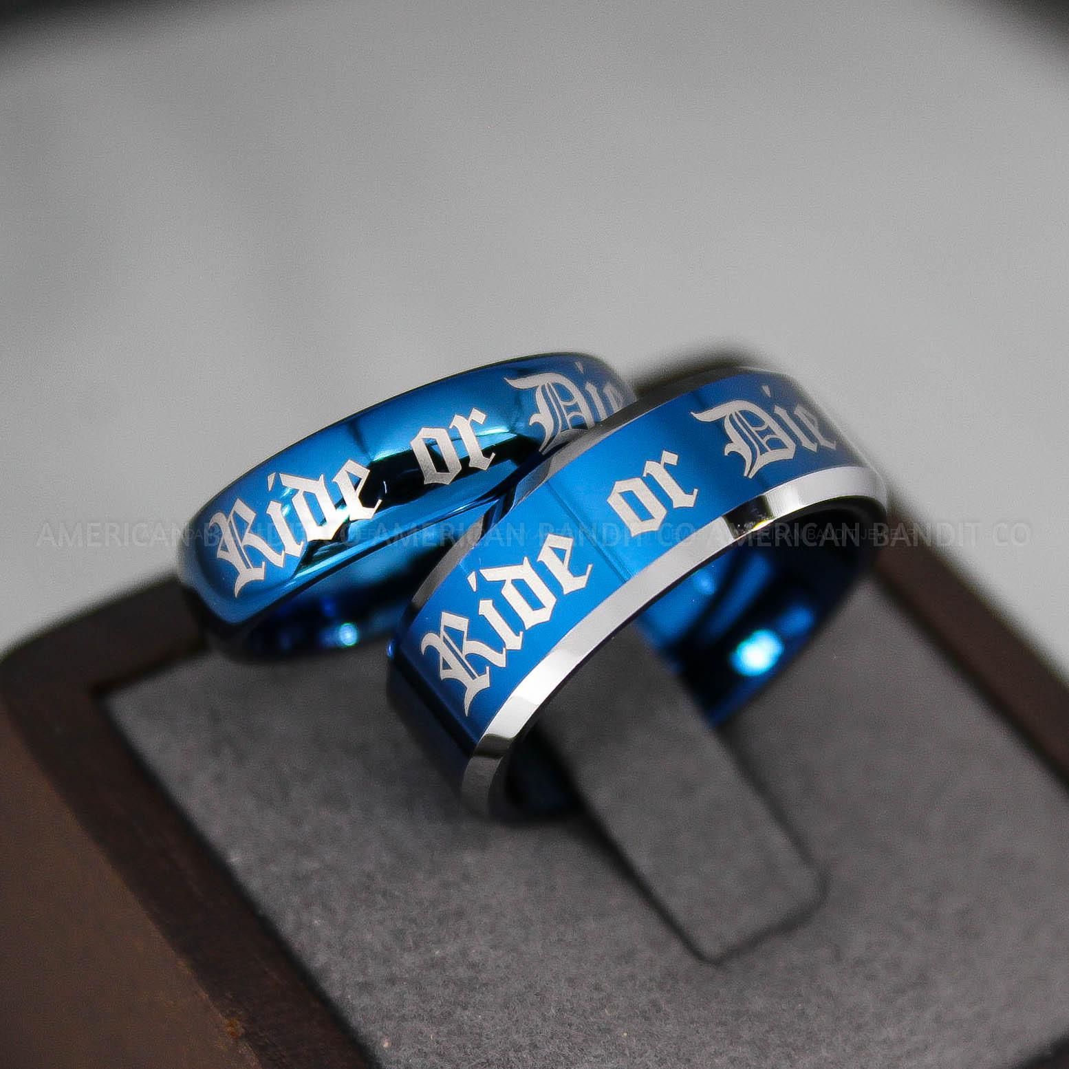 IMG_2967 Ride or Die Ring, Ride or Die, Ride or Die Wedding Ring, Ride or Die Wedding Band, Blue Wedding Ring, Blue Wedding Band, Biker Ring - Image 1