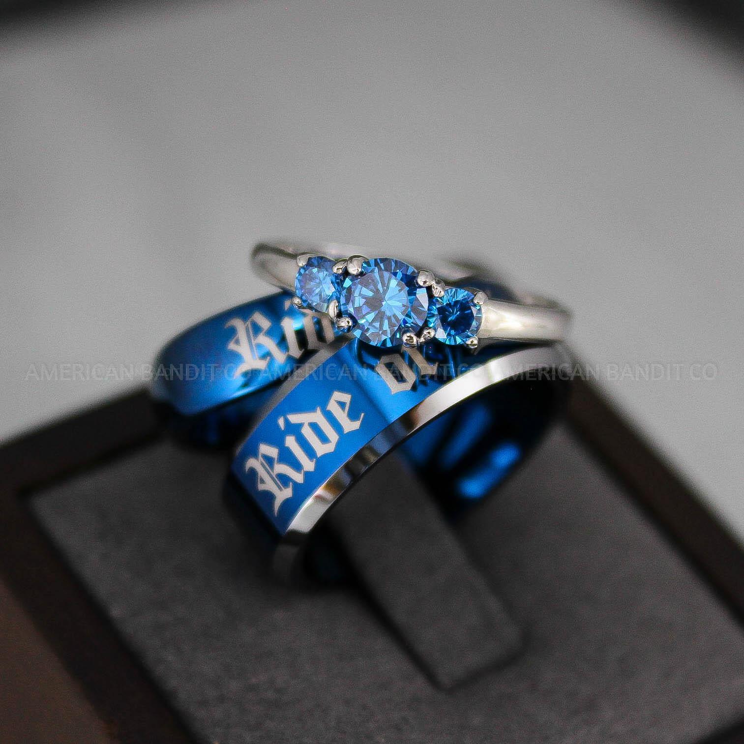 IMG_2969 Ride or Die Ring, Ride or Die, Ride or Die Wedding Ring, Ride or Die Wedding Band, Blue Wedding Ring, Blue Wedding Band, Biker Ring - Image 1