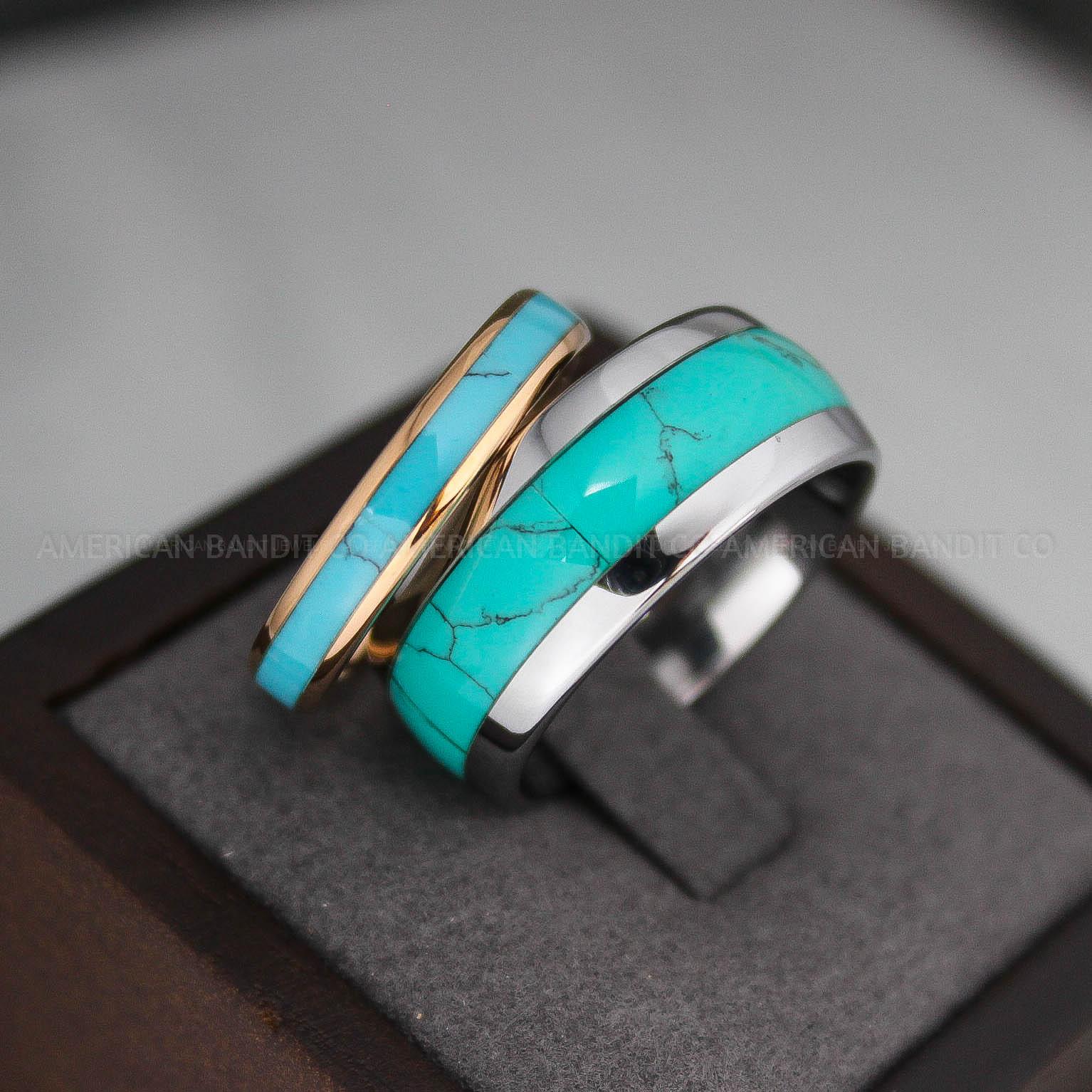 IMG_2973 Turquoise Ring, Turquoise Wedding Ring, Turquoise Wedding Band, Turquoise Jewelry, Rose Gold Wedding Ring, Rose Gold Wedding Band, Turquoise - Image 1