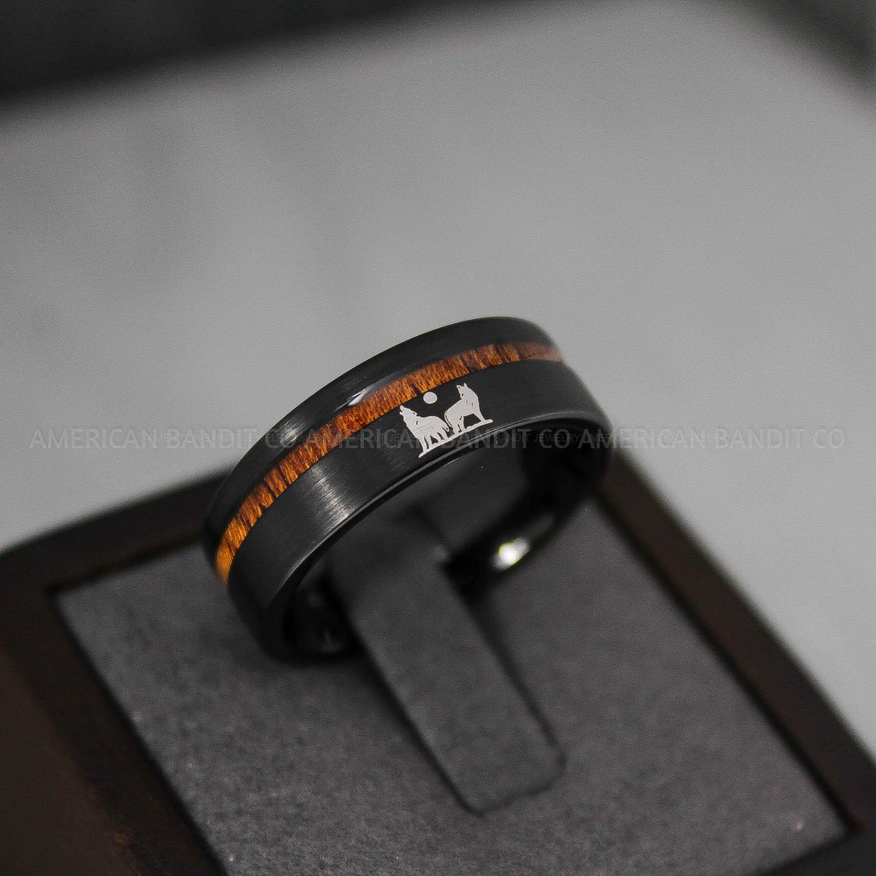 IMG_3032 Howling Wolves Ring, Wolf Ring, Couple Wedding Rings, Couple Rings, Wolves Ring, Wolf Howl Ring, Black Wedding Bands, Matching Wedding Rings - Image 1