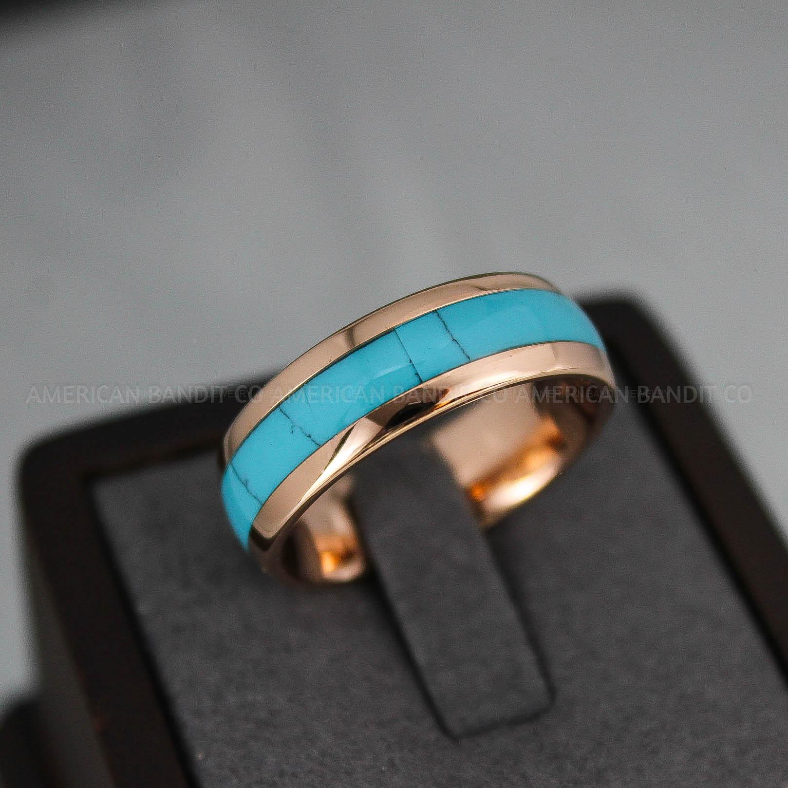 IMG_3106 Turquoise Ring, Turquoise Wedding Ring, Turquoise Wedding Band, Turquoise Jewelry, Rose Gold Wedding Ring, Rose Gold Wedding Band, Turquoise - Image 1