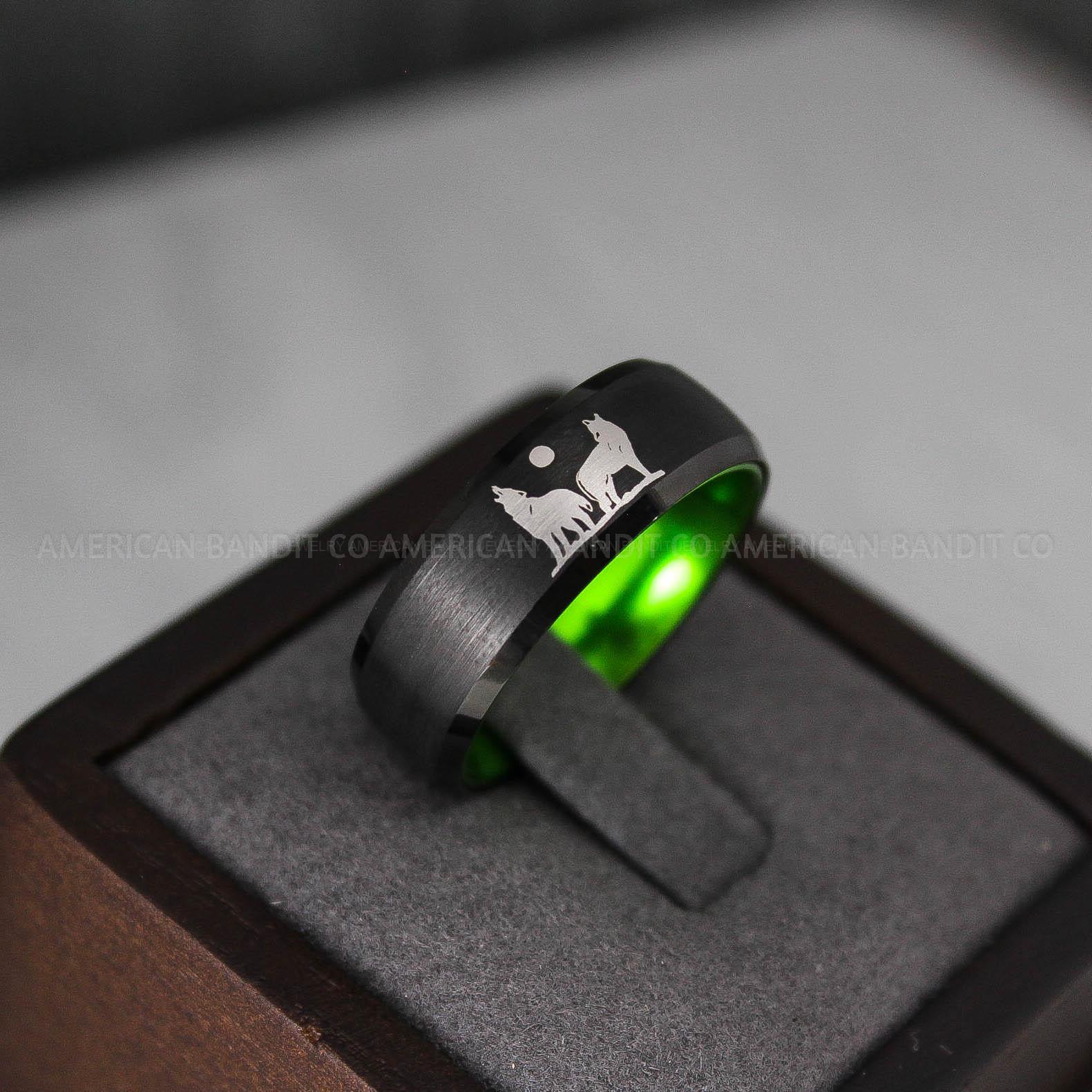 IMG_3150 Howling Wolves Ring, Wolf Ring, Couple Wedding Rings, Couple Rings, Wolves Ring, Wolf Howl Ring, Black Wedding Bands, Matching Wedding Rings - Image 1