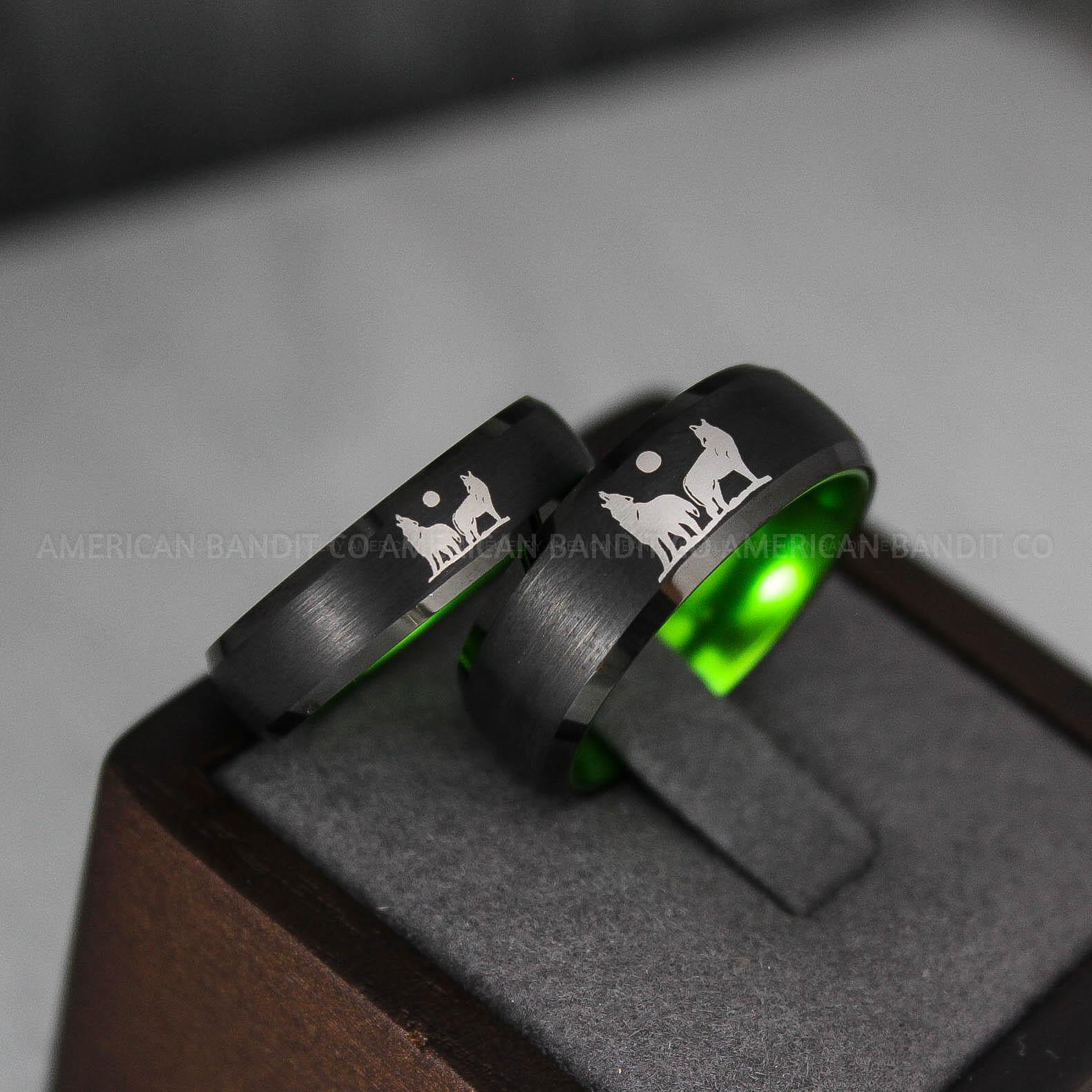 IMG_3151 Howling Wolves Ring, Wolf Ring, Couple Wedding Rings, Couple Rings, Wolves Ring, Wolf Howl Ring, Black Wedding Bands, Matching Wedding Rings - Image 1