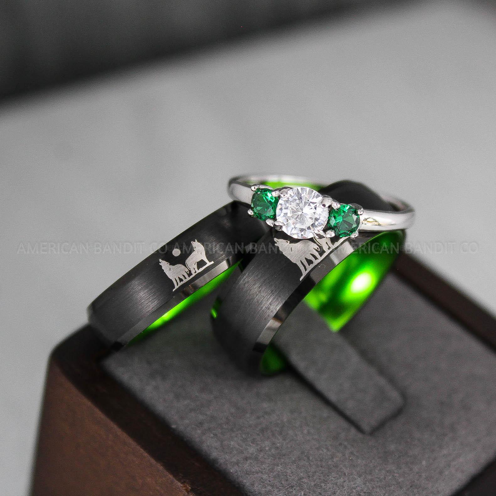 IMG_3152 Howling Wolves Ring, Wolf Ring, Couple Wedding Rings, Couple Rings, Wolves Ring, Wolf Howl Ring, Black Wedding Bands, Matching Wedding Rings - Image 1