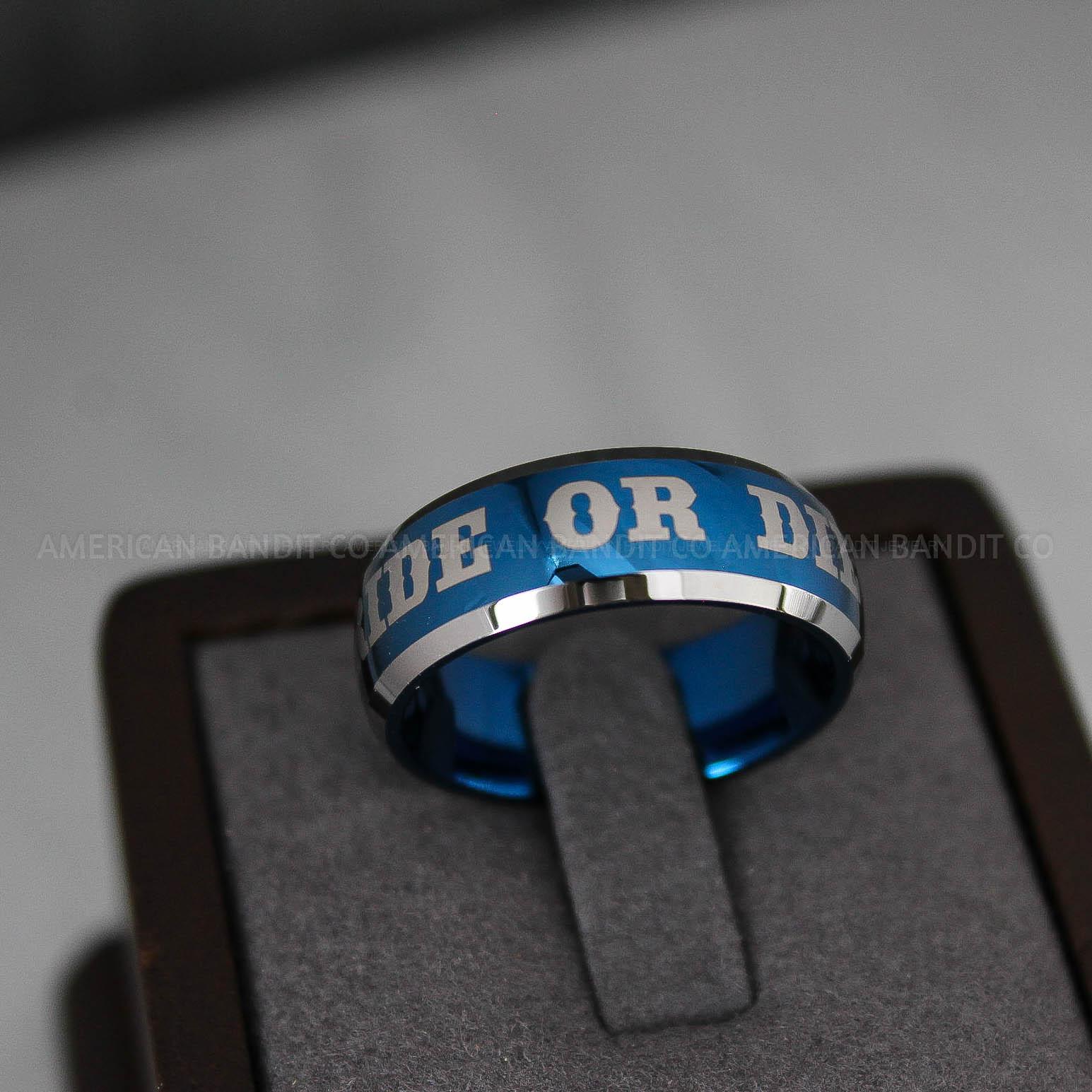 IMG_3157 Ride or Die Ring, Ride or Die, Ride or Die Wedding Ring, Ride or Die Wedding Band, Blue Wedding Ring, Blue Wedding Band, Biker Ring - Image 1