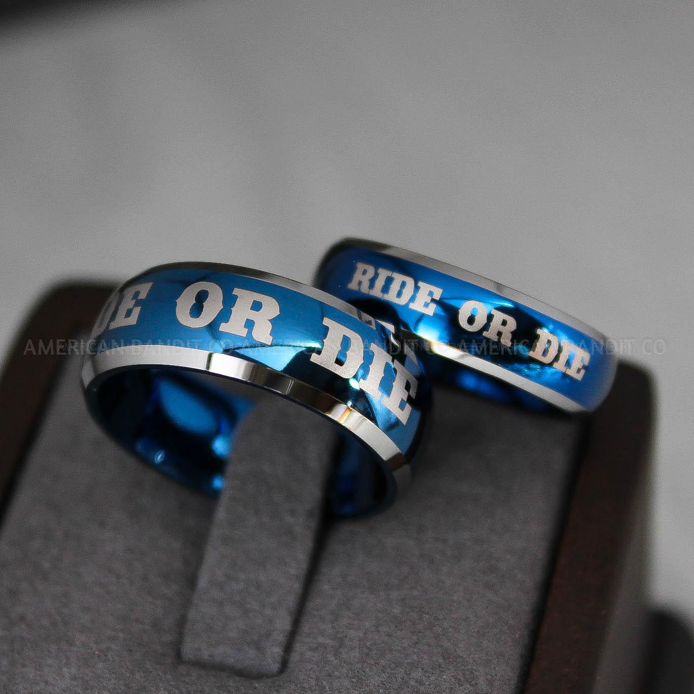 IMG_3160 Ride or Die Rings, Ride or Die, Ride or Die Wedding Rings, Ride or Die Wedding Bands, Blue Wedding Rings, Blue Wedding Bands, Biker Rings - Image 1