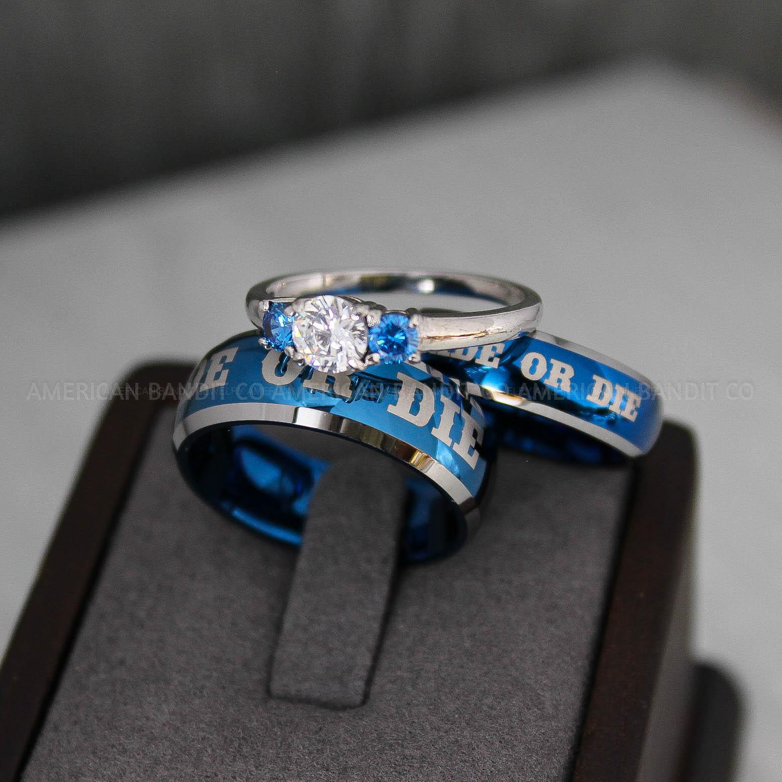 IMG_3162 Ride or Die Rings, Ride or Die, Ride or Die Wedding Rings, Ride or Die Wedding Bands, Blue Wedding Rings, Blue Wedding Bands, Biker Rings - Image 1