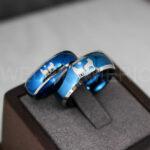 Howling Wolves Ring, Wolf Ring, Blue Ring, Blue Tungsten Ring, Wolves Ring, Wolf Howl Ring, Blue Wedding Bands, Matching Wedding Rings - Image 2