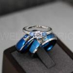 Howling Wolves Ring, Wolf Ring, Blue Ring, Blue Tungsten Ring, Wolves Ring, Wolf Howl Ring, Blue Wedding Bands, Matching Wedding Rings