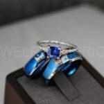 Howling Wolves Ring, Wolf Ring, Blue Ring, Blue Tungsten Ring, Wolves Ring, Wolf Howl Ring, Blue Wedding Bands, Matching Wedding Rings