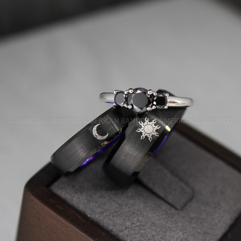 Themed Rings Matching Sun and Moon Rings, Sun and Moon Wedding Rings, Sun and Moon Wedding ...