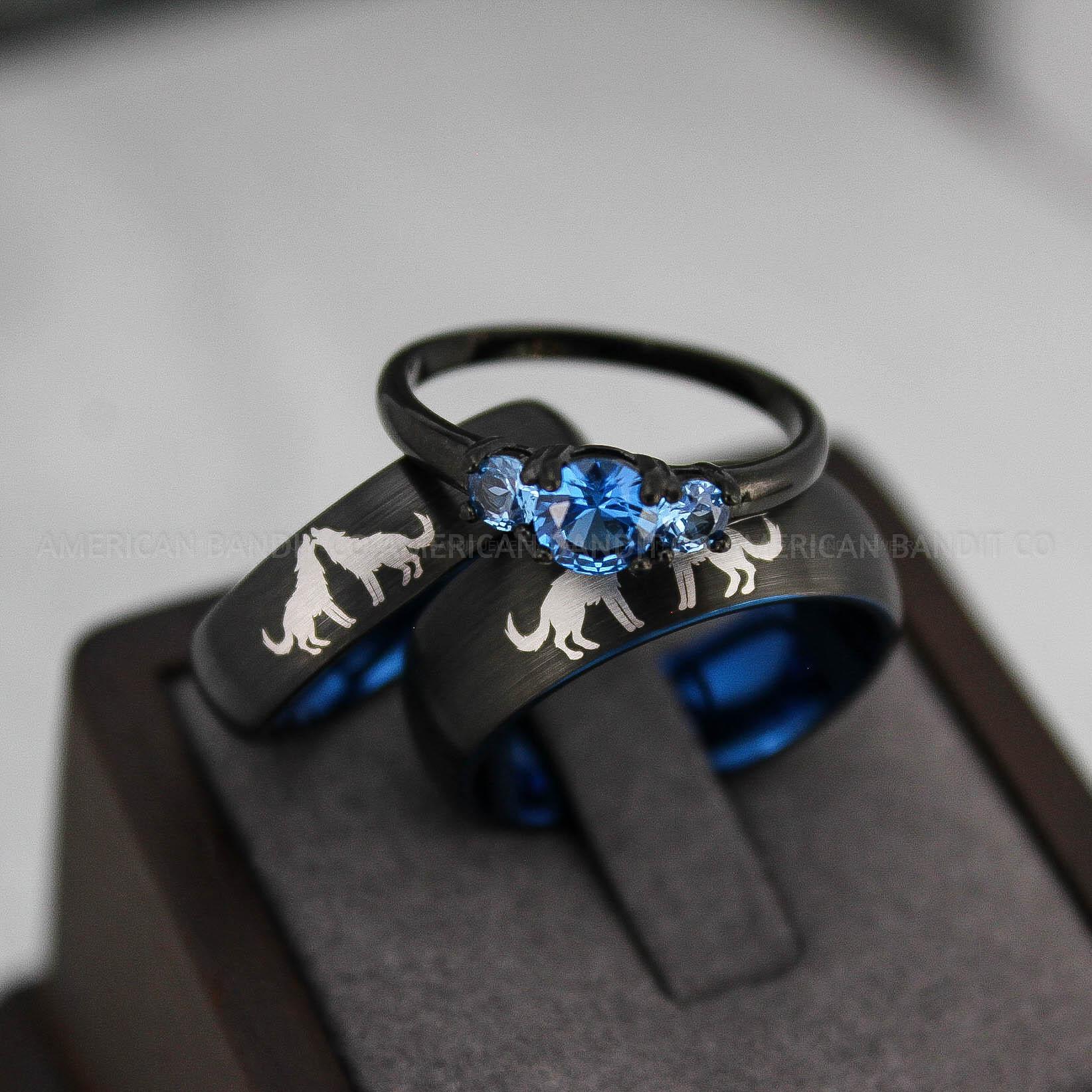 IMG_3250 Howling Wolves Ring, Wolf Ring, Couple Wedding Rings, Couple Rings, Wolves Ring, Wolf Howl Ring, Black Wedding Bands, Matching Wedding Rings - Image 1