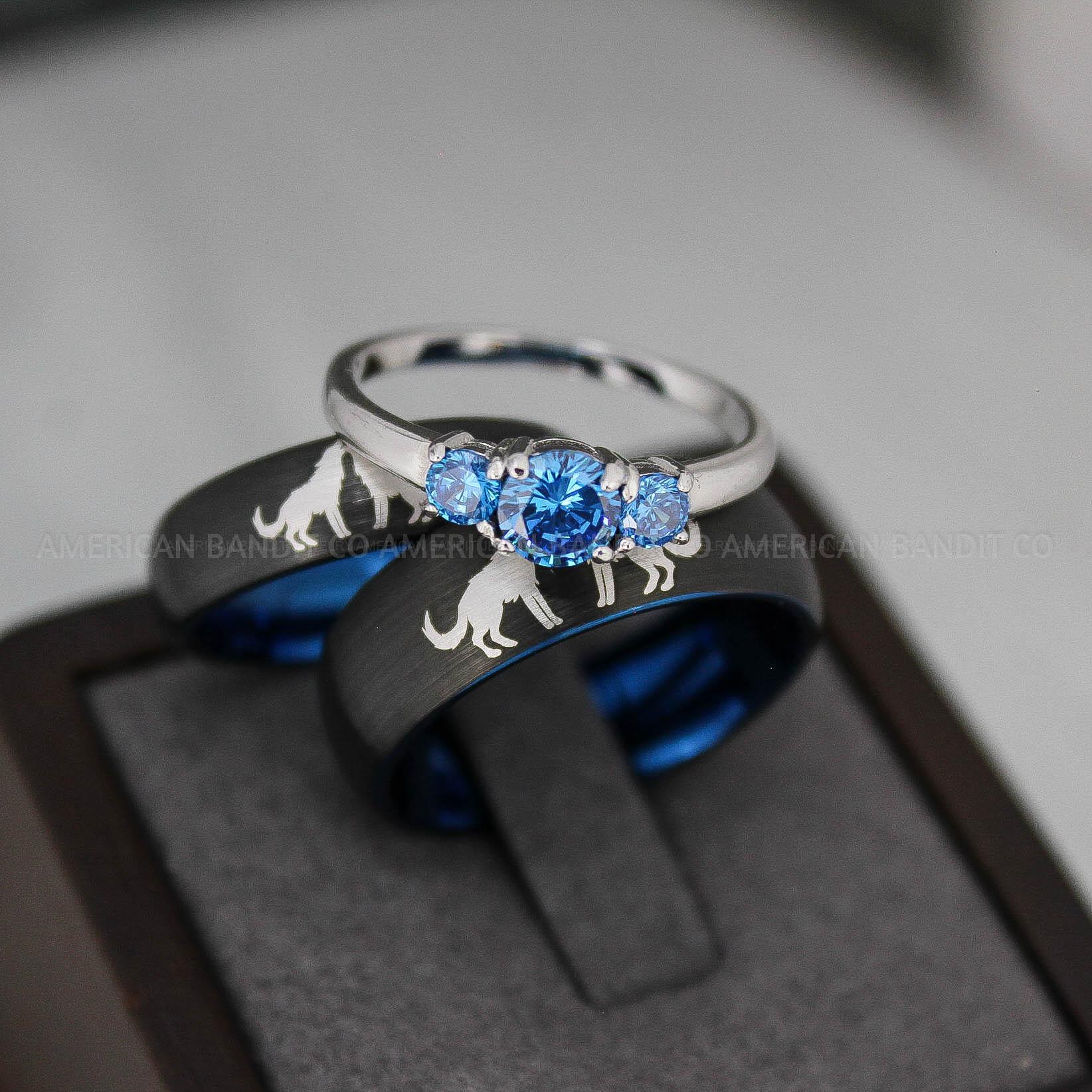 IMG_3255 Howling Wolves Ring, Wolf Ring, Couple Wedding Rings, Couple Rings, Wolves Ring, Wolf Howl Ring, Black Wedding Bands, Matching Wedding Rings - Image 1