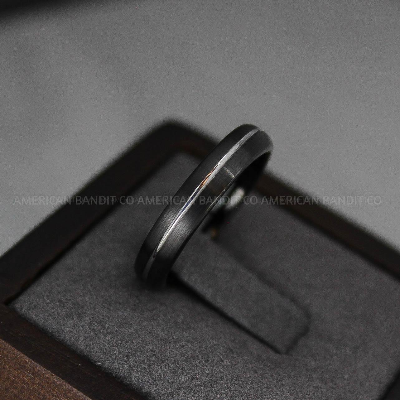 IMG_3267 Silver Wedding Ring, Black Wedding Band, Black Wedding Ring, Silver Wedding Band, 4mm Silver Wedding Band, Black Tungsten Ring with Groove - Image 1