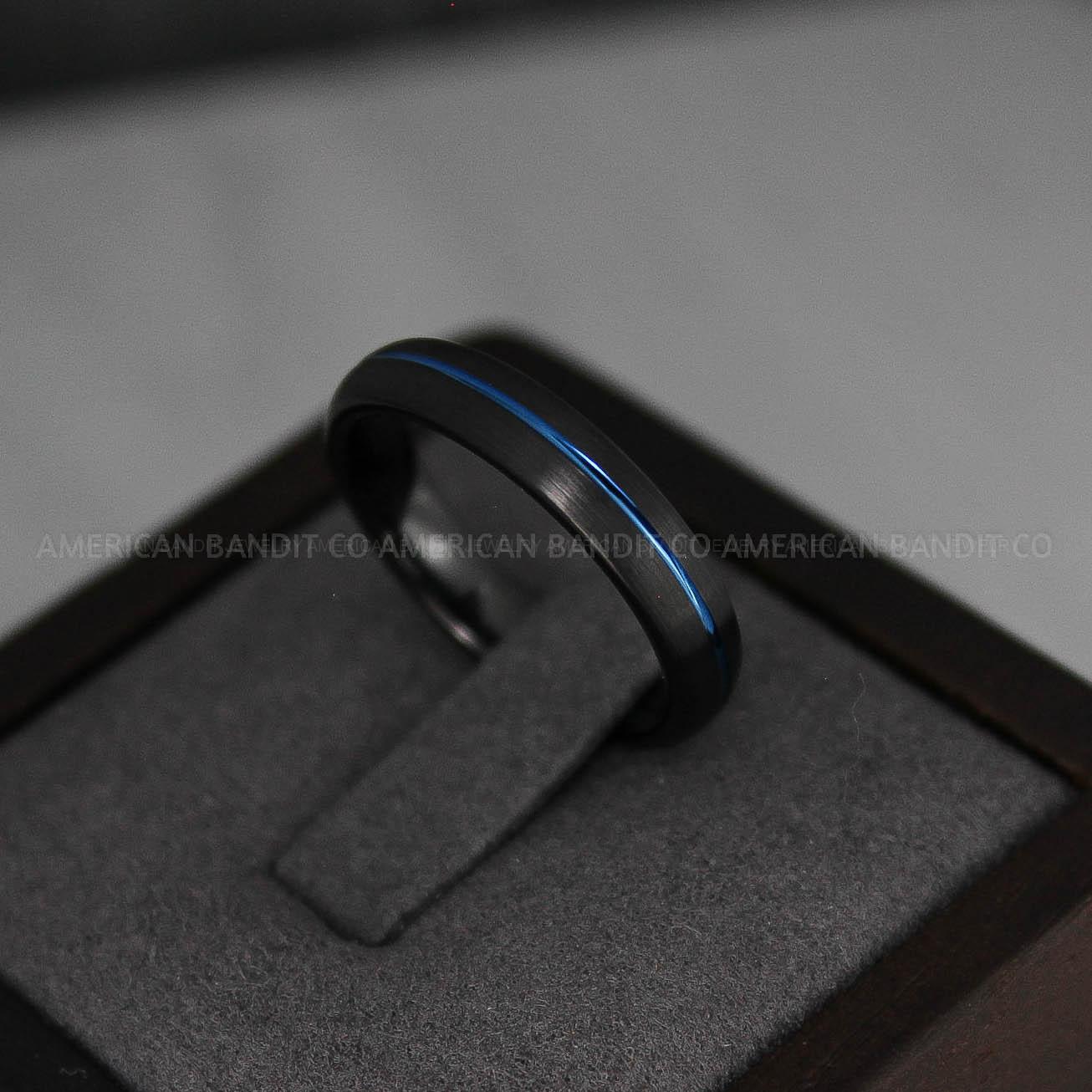 IMG_3274 Silver Wedding Ring, Black Wedding Band, Black Wedding Ring, Silver Wedding Band, 4mm Silver Wedding Band, Black Tungsten Ring with Groove - Image 1