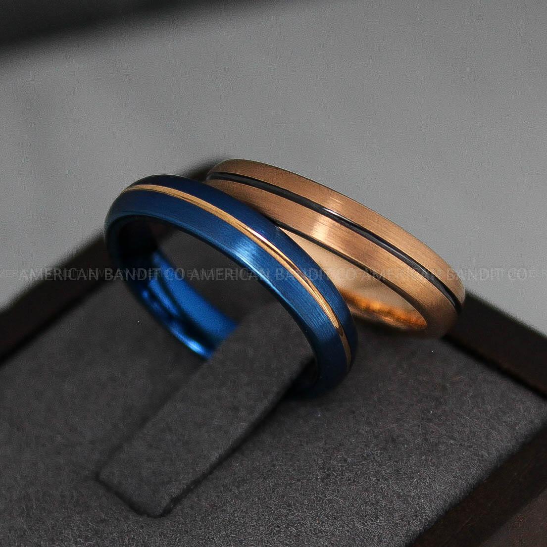 IMG_3282 Rose Gold Wedding Ring, Rose Gold Wedding Band, Rose Gold Wedding Ring, 4mm Rose Gold Wedding Band, Rose Gold Tungsten Ring with Groove - Image 1