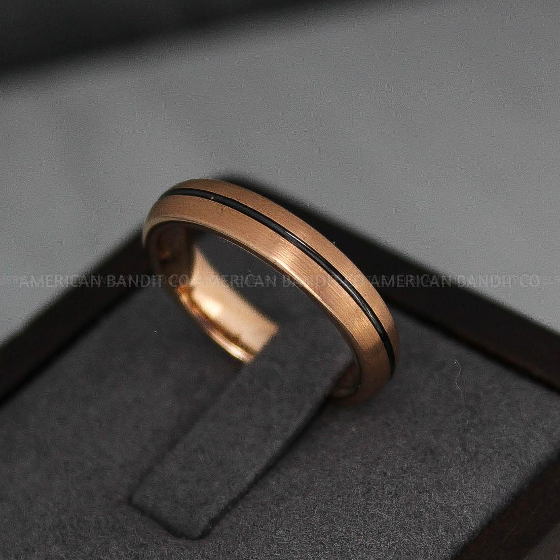 IMG_3285 Rose Gold Wedding Ring, Rose Gold Wedding Band, Rose Gold Wedding Ring, 4mm Rose Gold Wedding Band, Rose Gold Tungsten Ring with Groove - Image 1