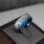Howling Wolves Ring, Wolf Ring, Blue Ring, Blue Tungsten Ring, Wolves Ring, Wolf Howl Ring, Blue Wedding Bands, Matching Wedding Rings